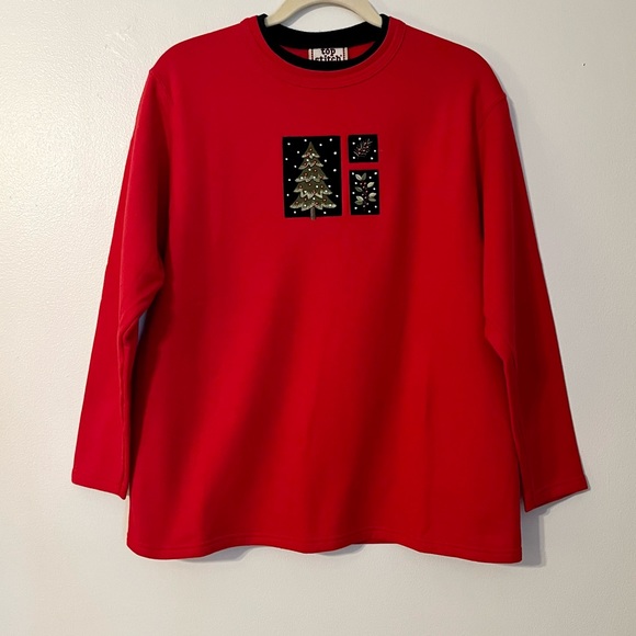 Vintage Top Stitch Morning Sun Christmas Tree Holly Collar Sweatshirt Size M - Picture 1 of 12